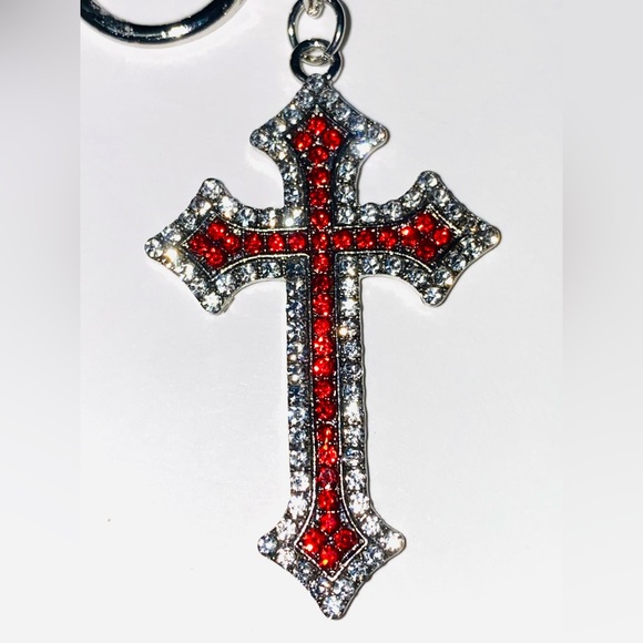 Red Rhinestone Cross Keychain - Picture 3 of 3